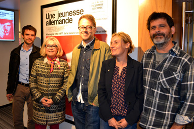 Bruno Gourdon, Relations internationales à la ville d'Angers, Catherine Goxe, adjointe au maire d'Angers au rayonnement, Jean-Gabriel Periot, réalisateur, Ganaëlle Guitter, Relations internationales de la ville d'Angers et Xavier Massé, administrateur du festival Premiers Plans.©DR